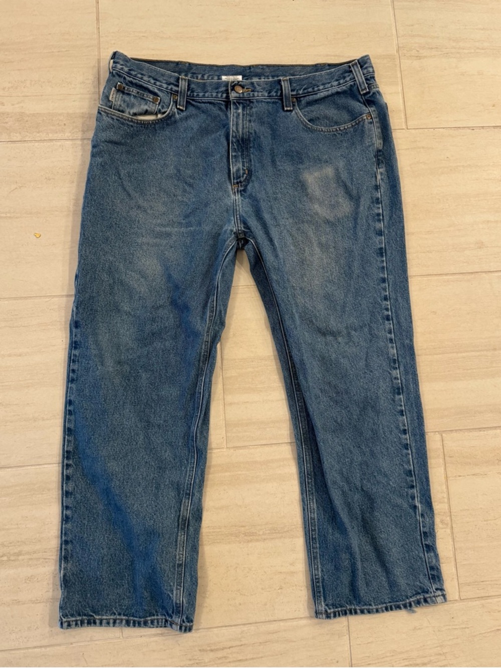 Carhartt B400 DVS Jeans Men 42x30 Relaxed Fit Blue Denim Workwear Distressed